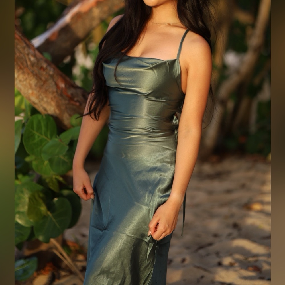 Olive forest green slip dress